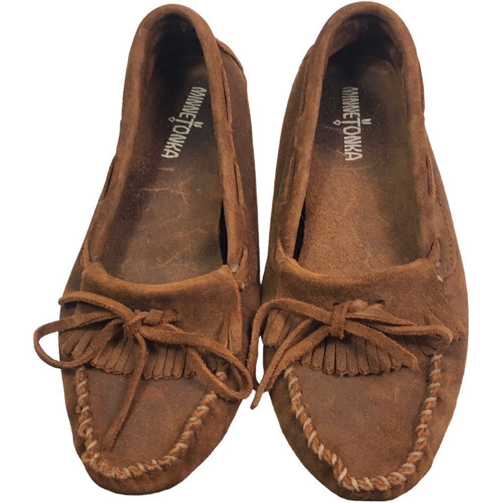 Minnetonka Kilty Brown Suede Leather Moccasins Shoes